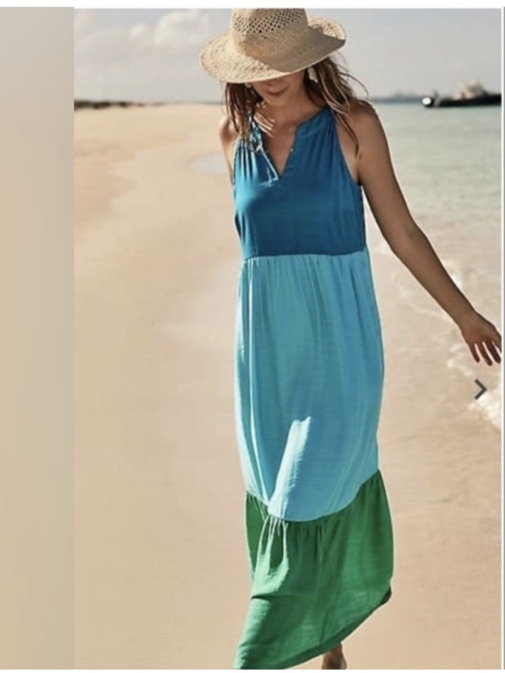 J. Jill Maxi Tiered Mediterranean Color-Block Maxi Dress LP
